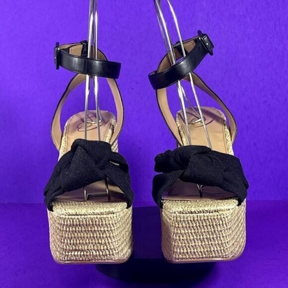 Sam Edelman Women's Black Bow Theresa 2 Summer Platform Sandals Shoe Size 10.5 - Picture 2 of 9